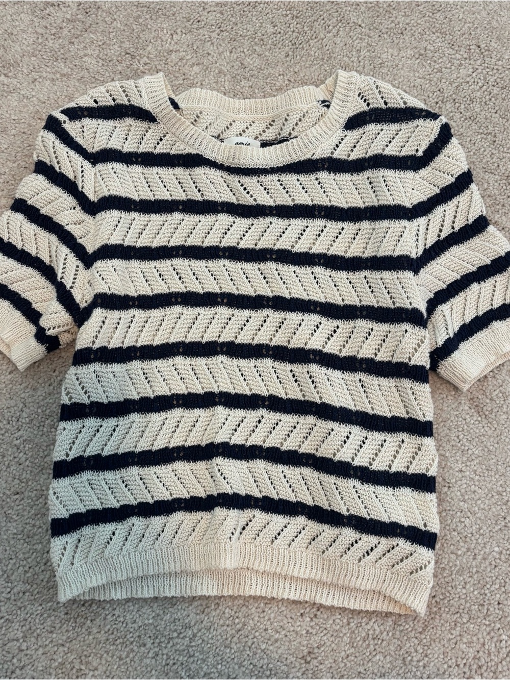 aerie Striped Short-Sleeve Knit Top - Cream & Navy